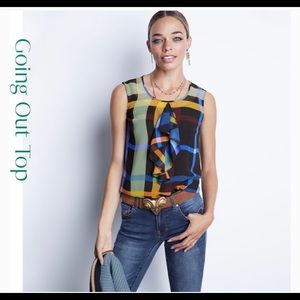 Cabi going out top, sleeveless blouse with detachable black cami . Size Large .